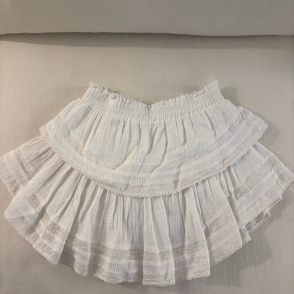 Loveshackfancy White A-Line Ruffled Skirt